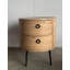 Table d'appoint ronde avec 2 tiroirs dans les tons de bois - Table d'appoint à pieds en métal pour la chambre à coucher, le salon ou le placement final-1378833613