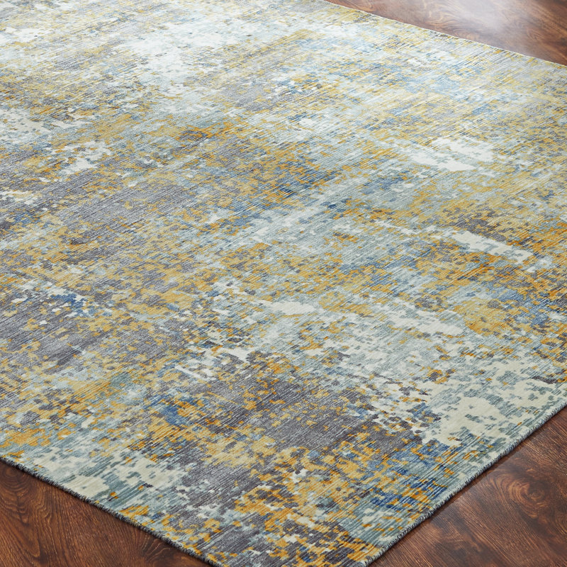 Abstract Area Rug in Yellow, Rectangle 9'6" x 13'