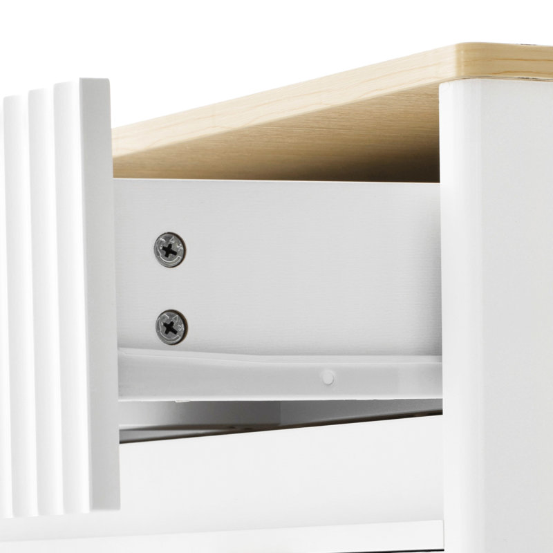 Îlot de cuisine extensible pour 2 à 6 personnes, table coulissante de 130 cm, armoire de 80 x 70 cm, double espace de rangement, station de recharge intégrée, finition blanche, grain de bois naturel avec table 4/6, tiroirs latéraux.