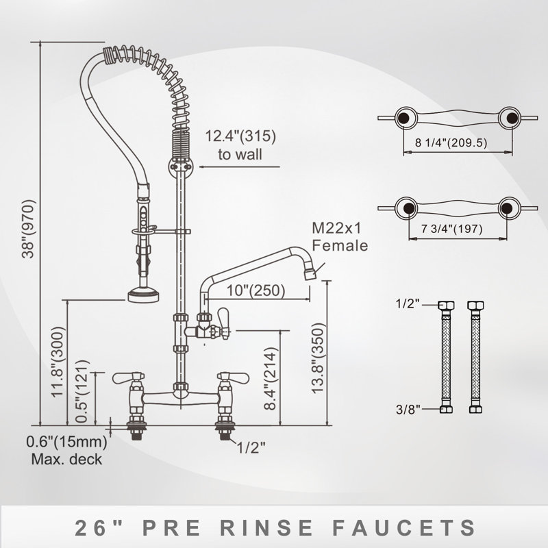 Deck Mount Commercial Kitchen Faucet With Pre-Rinse Sprayer And 10" Add-On Swing Spout