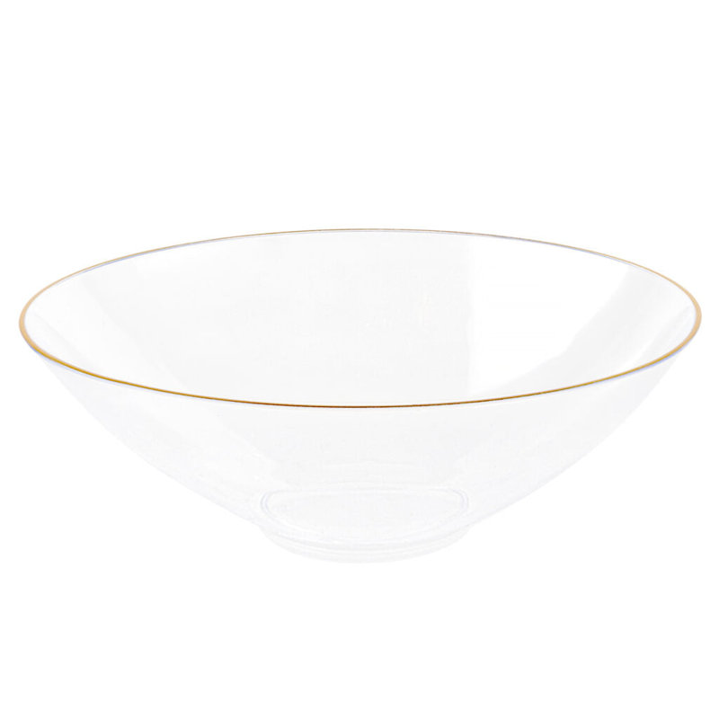 Clear Plastic Round Bowls with Gold Rim, Set of 20