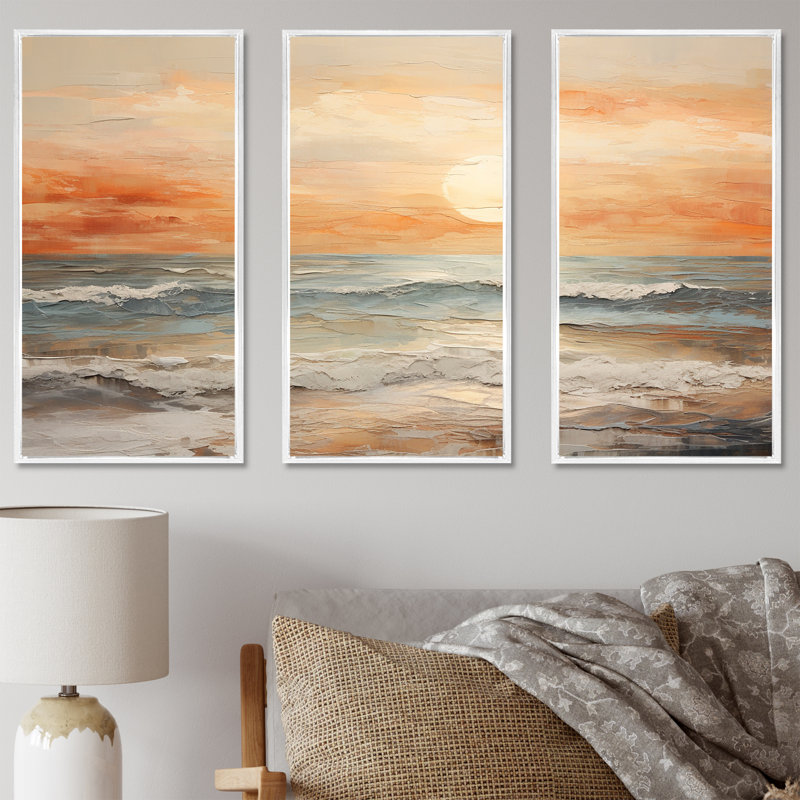 Plemmons - Coastal Sunset, ensemble d'art sur toile, H 40 po x l 60 po x P 1 po, Cadre flottant blanc