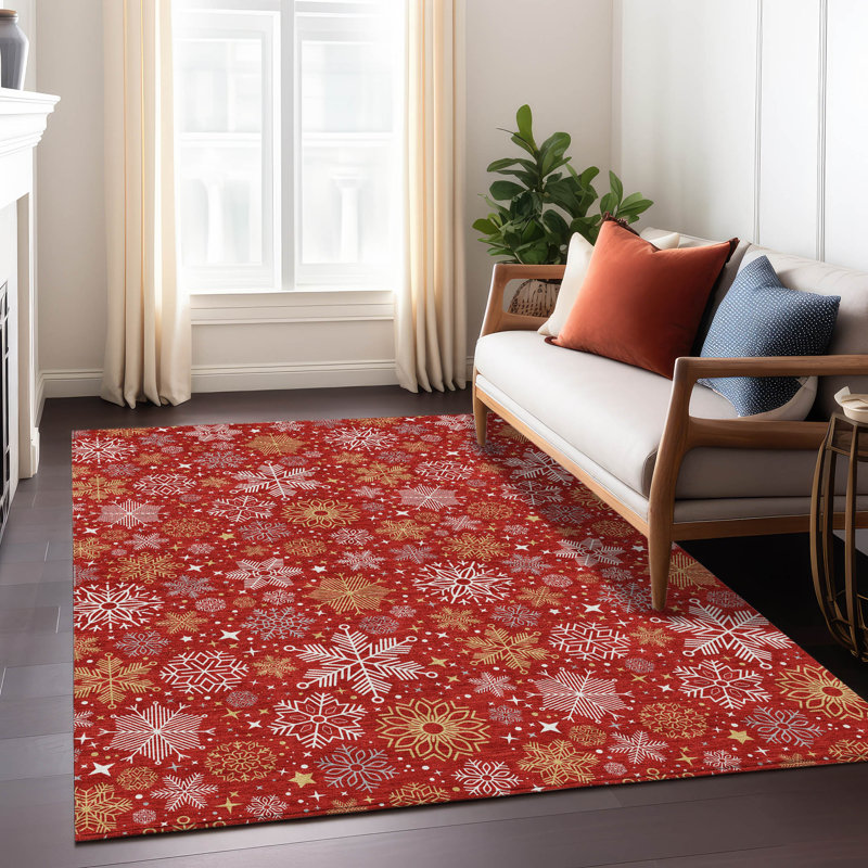Addison Red 5' x 7'6" Synthetic Washable Indoor/Outdoor Rug