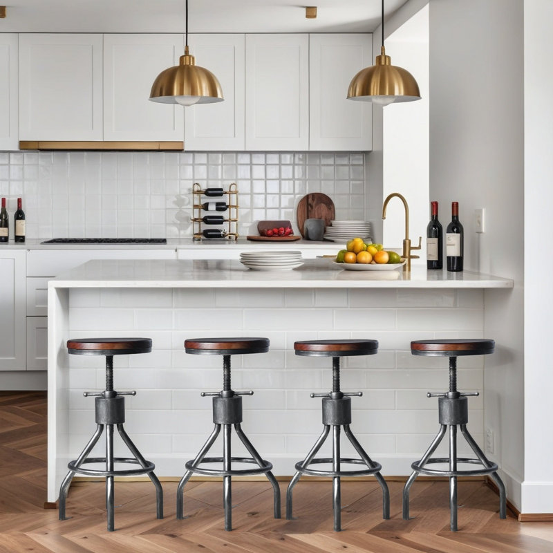 Swivel Counter Stool with Metal Frame, Dark Brown Seat/Silver Frame, 4