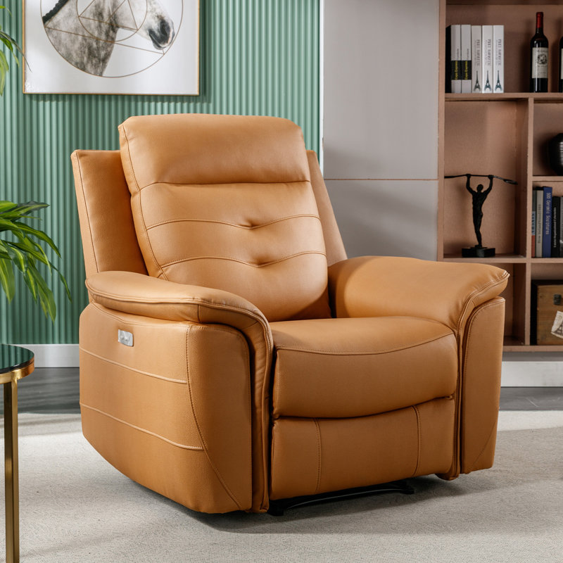 Alteo 2-Piece Contemporary Power Reclining Faux Leather Sectional with USB Ports, Orange