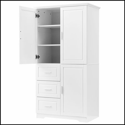 Armoire de rangement haute et large avec portes pour salle de bain / bureau, trois tiroirs, durable et résistante à l'eau