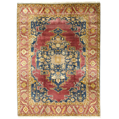 Hand Knotted Oriental Area Rug in Red And Blue