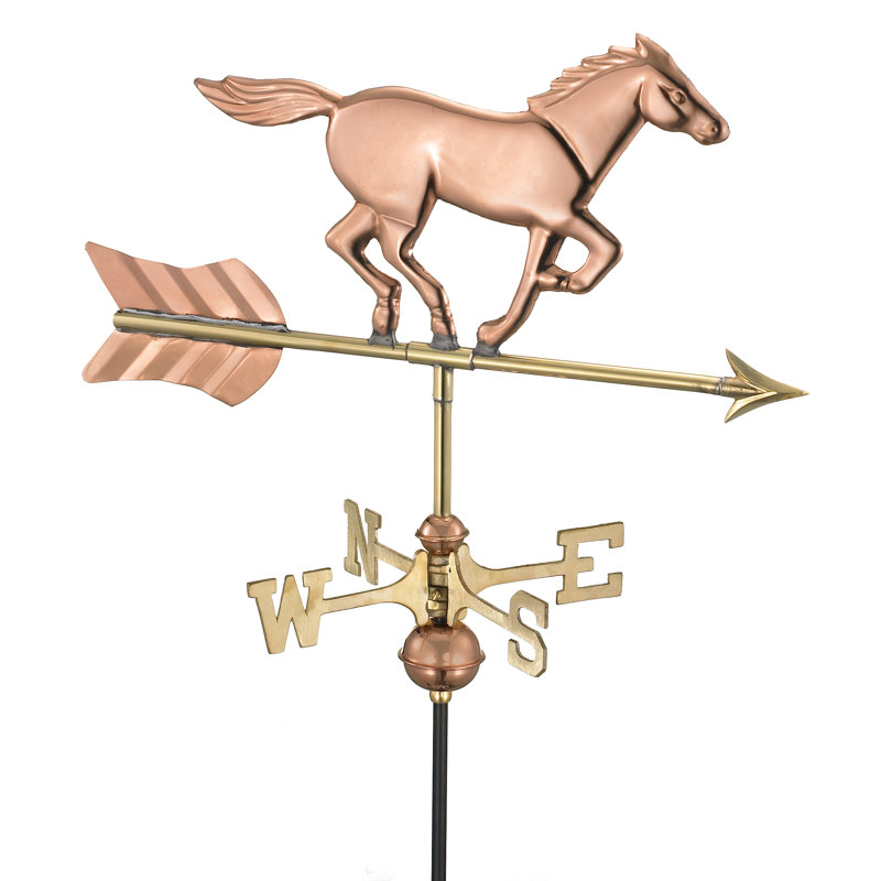 Girouette de cheval maison, Cuivre poli, Poteau de jardin