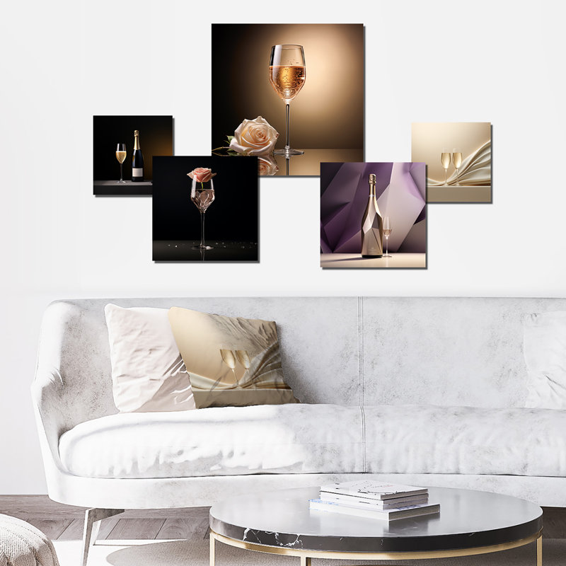 Champagne Solitude Charm - ensemble d'art mural champagne de 5