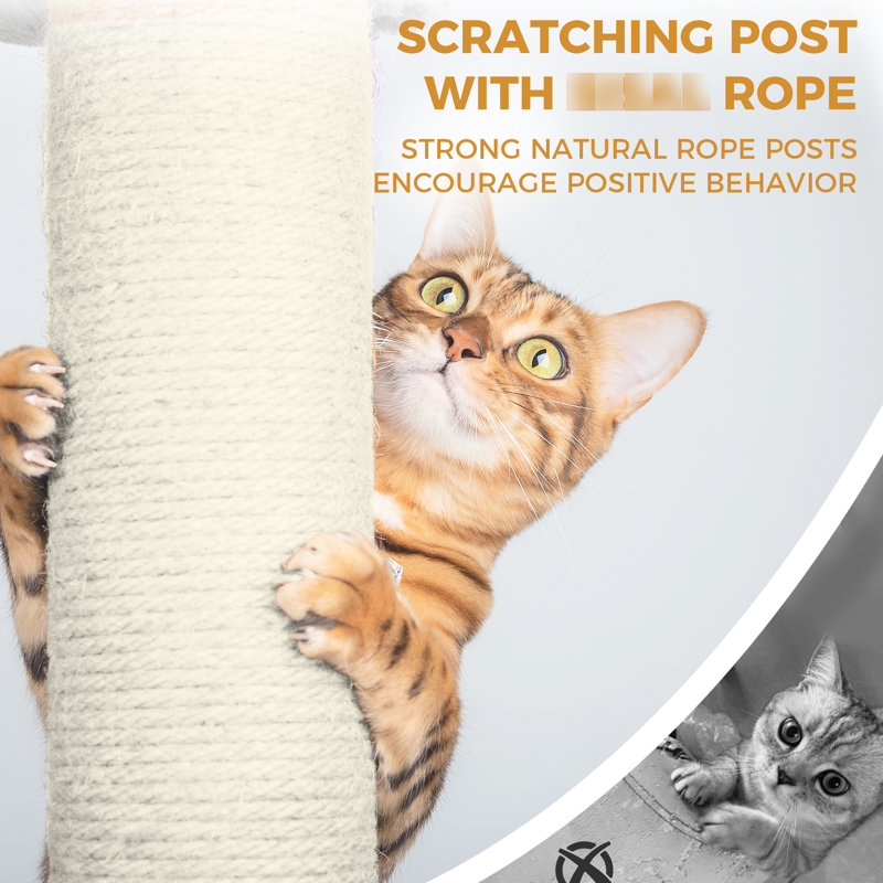 Tour pour chat de 78 pouces avec une construction stable, des poteaux à griffes couverts et des condos confortables pour plusieurs chats pour profiter de condos spacieux enveloppés d'arbres gris foncé, conception facile à installer