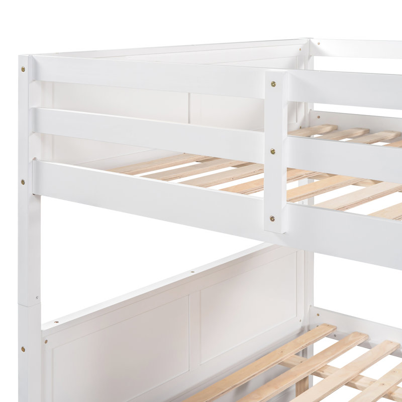 Lit superposé double au-dessus de double avec lit gigogne simple, Blanc