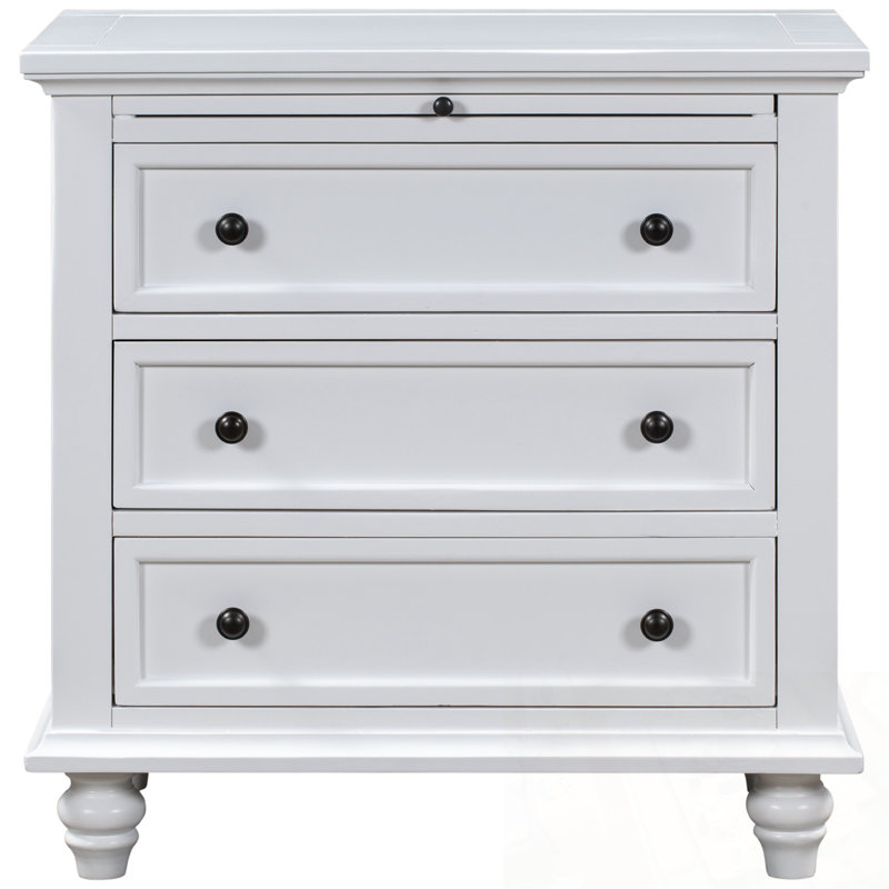 Table de chevet avec 3 tiroirs et pieds robustes, Blanc