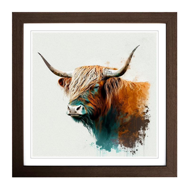 Highland Cow Gestural - Framed Print, Walnut