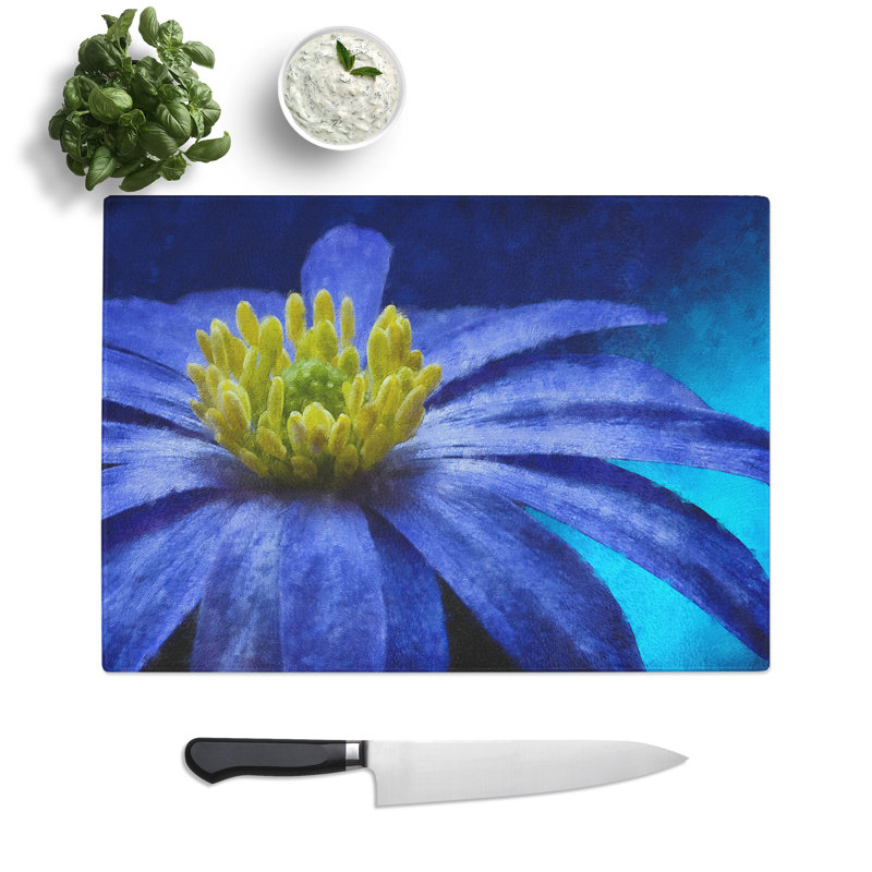 Blue Flower Painting Chopping Board, 0.4cm H x 29cm W x 39cm L