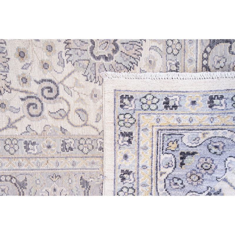 Tapis unique gris clair / beige / bleu clair / jaune 8 pi 3 po x 11 pi 4 po