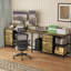 Bureau en L 114 po avec concentrateur électrique, bureau de jeu industriel - 6 tiroirs, support pour écran amovible, bureau rustique brun