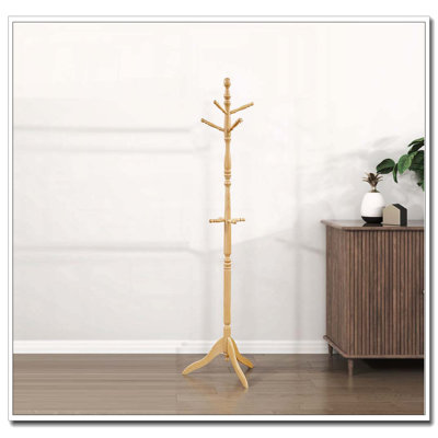 Coat Rack Solid Wood, 10 Hooks Coat Hanger Stand Entryway Home Furniture