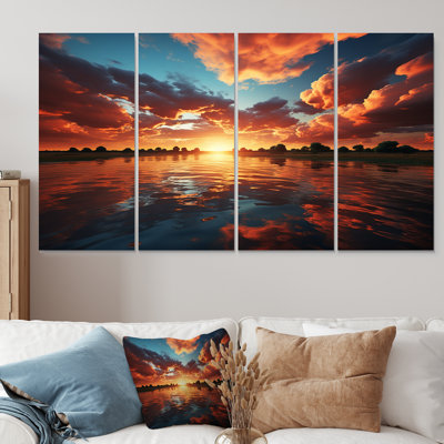 «Pink and Orange Coastal Sky III - Sky», art mural 4 pièces pour le salon