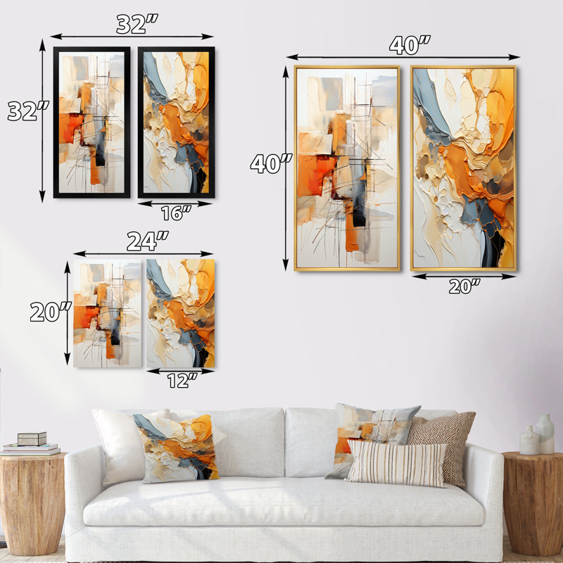 «Orange Gray Line Art Abstract Expressionism» «Orange Gray Line Art Abstract Expressionism», 2 pièces, Toile tendue