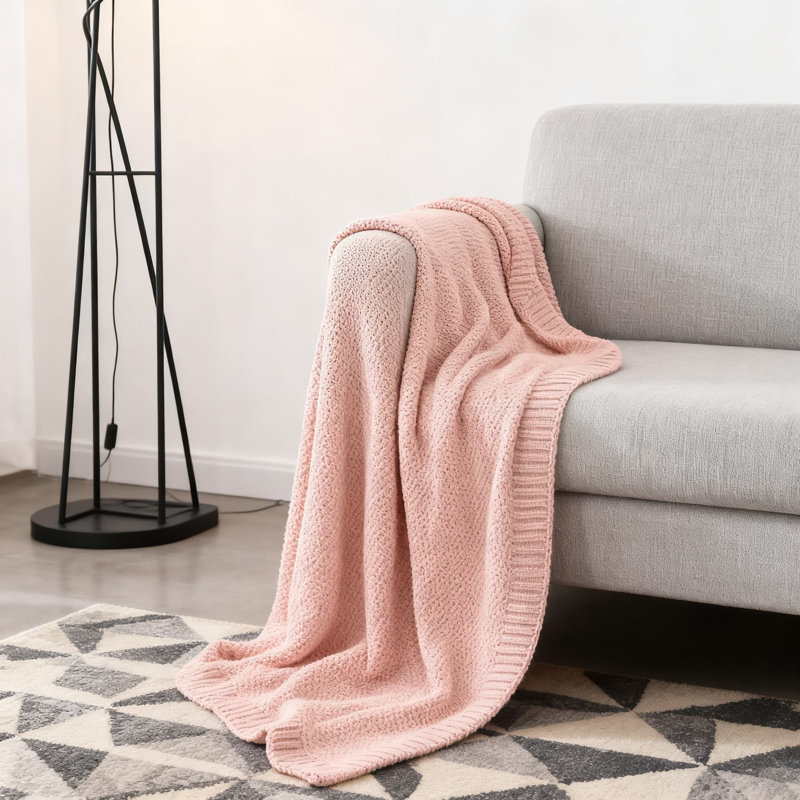 Jeté en tricot doux pour le canapé et le lit, canapé décoratif afghan pour le salon, design texturé chic, Rose