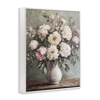  Pink Peonies Ornate Vase Grey Framed Giclee Art by Petal Prints Design
