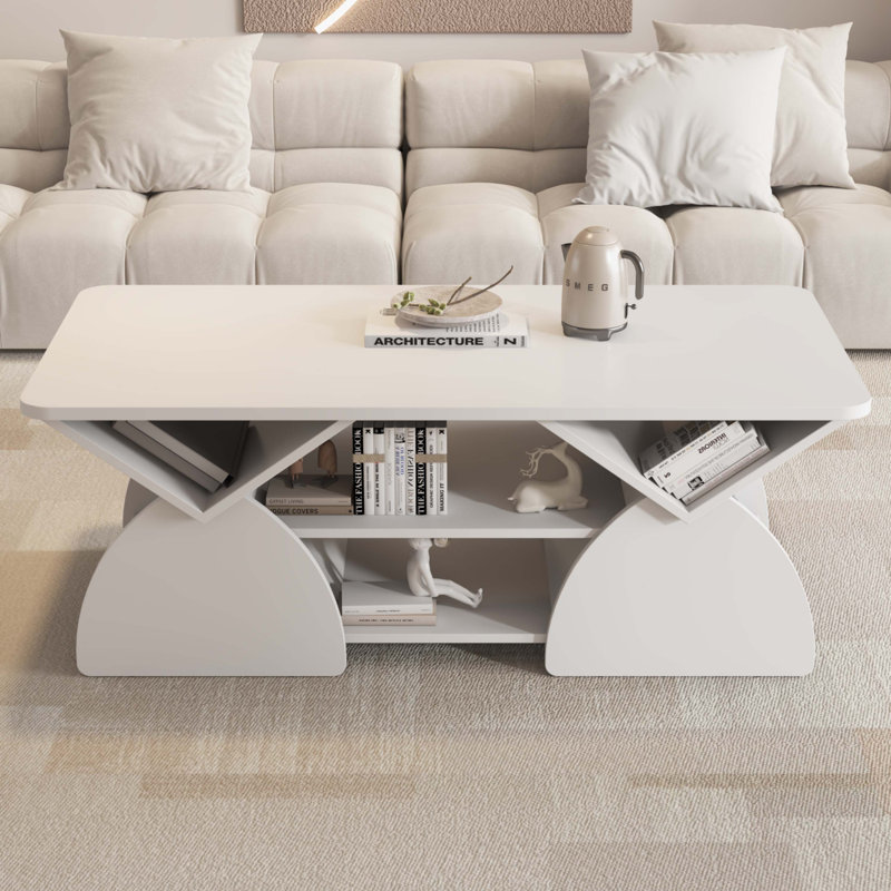 Table basse de coin rectangulaire en bois d'ingénierie, Blanc
