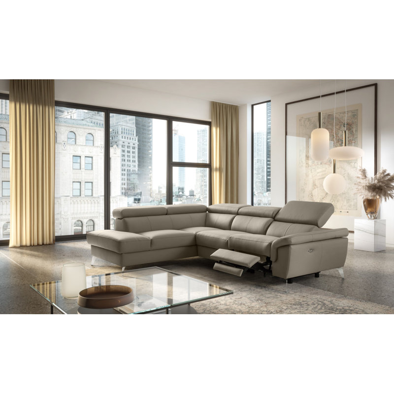 Manhattan Genuine Leather Reclining Corner Sofa, Left Hand Facing, Taupe