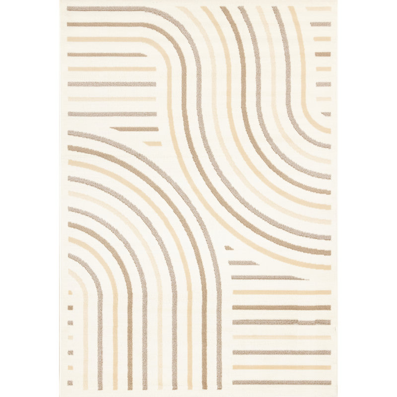 Fresno Cream Beige Neutral Curved Area Rug, Rectangle 7'9" x 10'6"