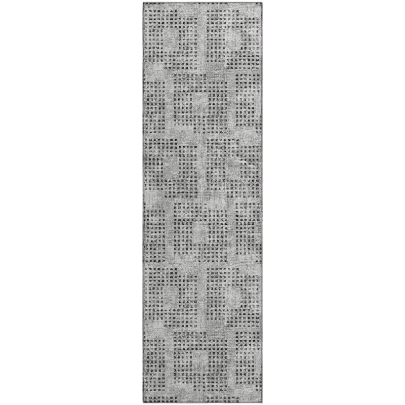 Premium Machine Washable Mayfield AMF33 Geometric Rug, Gray, 2'3" x 7'6" Runner