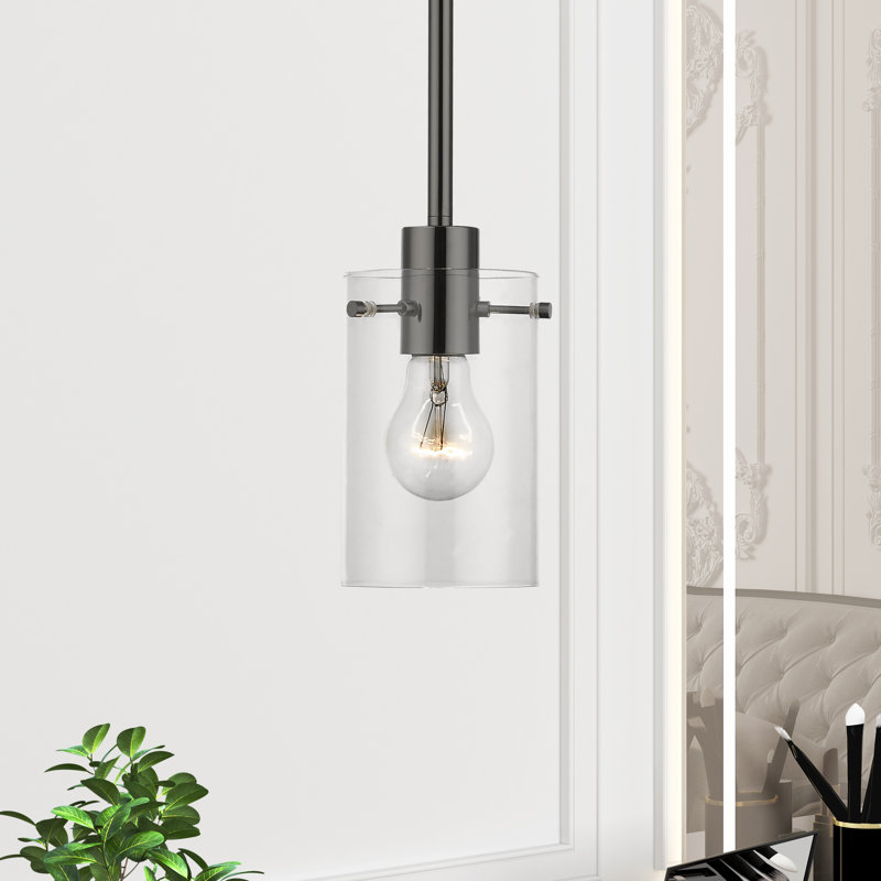 Luminaire suspendu cylindrique simple à 4 lumières Letourneau, Noir chromé