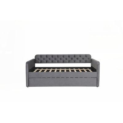 Upholstered Daybed with Trundle and USB Charging Design