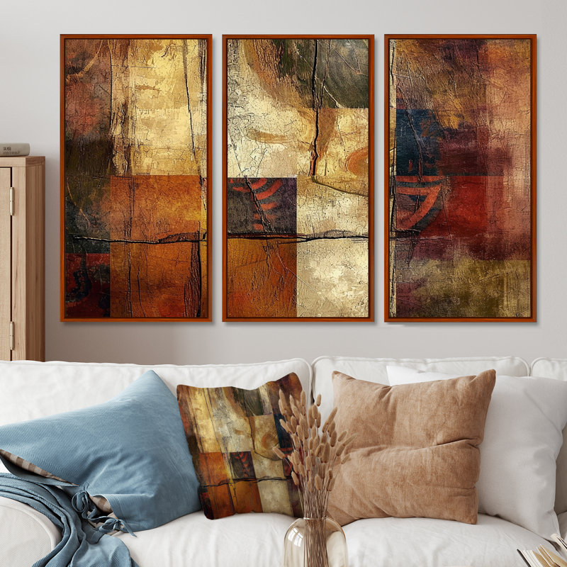 Dahianna - Ensemble d'art mural collage abstrait, H 40 po x l 60 po x P 1 po, Cadre flottant brun