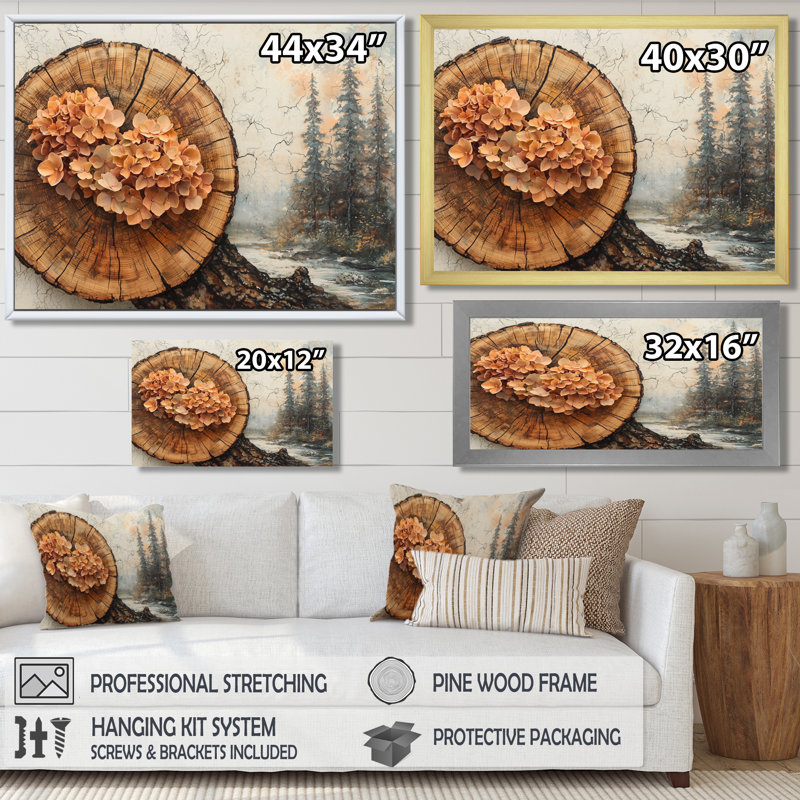 Geodis, forêt d'hortensias sur une glissade en bois - art mural hortensia, H 28 po x l 60 po, Impression encadrée flottante