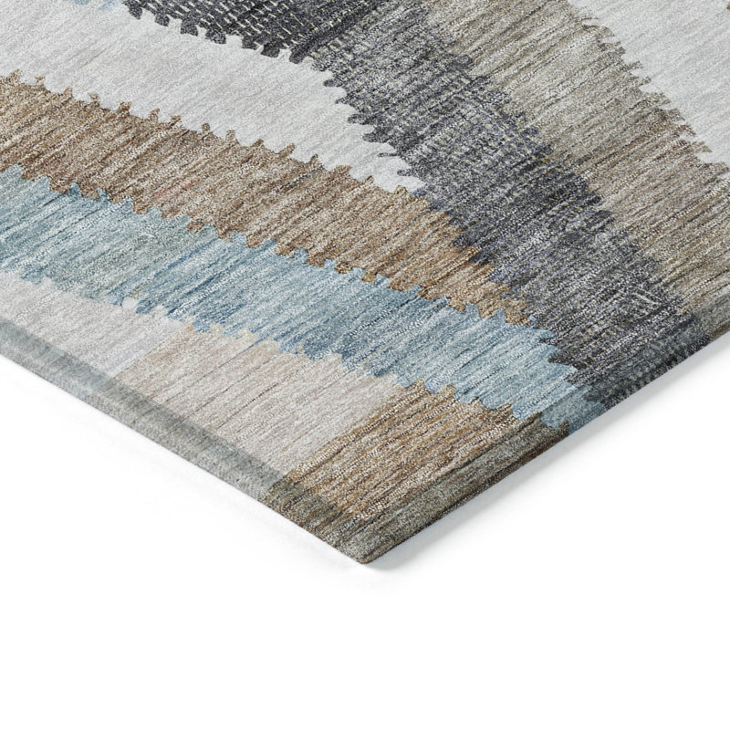 3' X 5' Brown Geometric Washable Indoor Outdoor Area Rug
