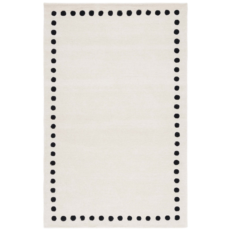 Lexy Polka Dots Handmade Tufted Cotton/Wool Area Rug in Ivory/Black, Rectangle 4' x 6'
