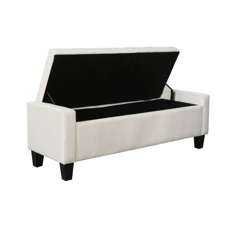 Banc de rangement capitonné en velours Rondre, Beige