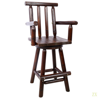 Rustic Bar Stool - Fir Wood Construction, Chair With Footrest,Wide Armrest, Rustic Kitchen Stool, Tall Bistro Chair For Dining Room, Restaurant, Pub