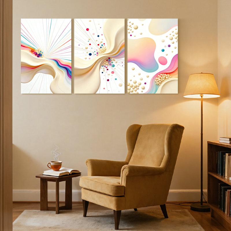 «Abstract Colorful Waves», ensemble de 3 reproductions d'art sur toile, H 18 po x l 36 po