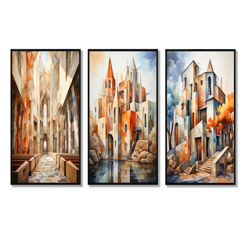 Cubist Chapel, H 40 po x l 60 po, Cadre flottant noir