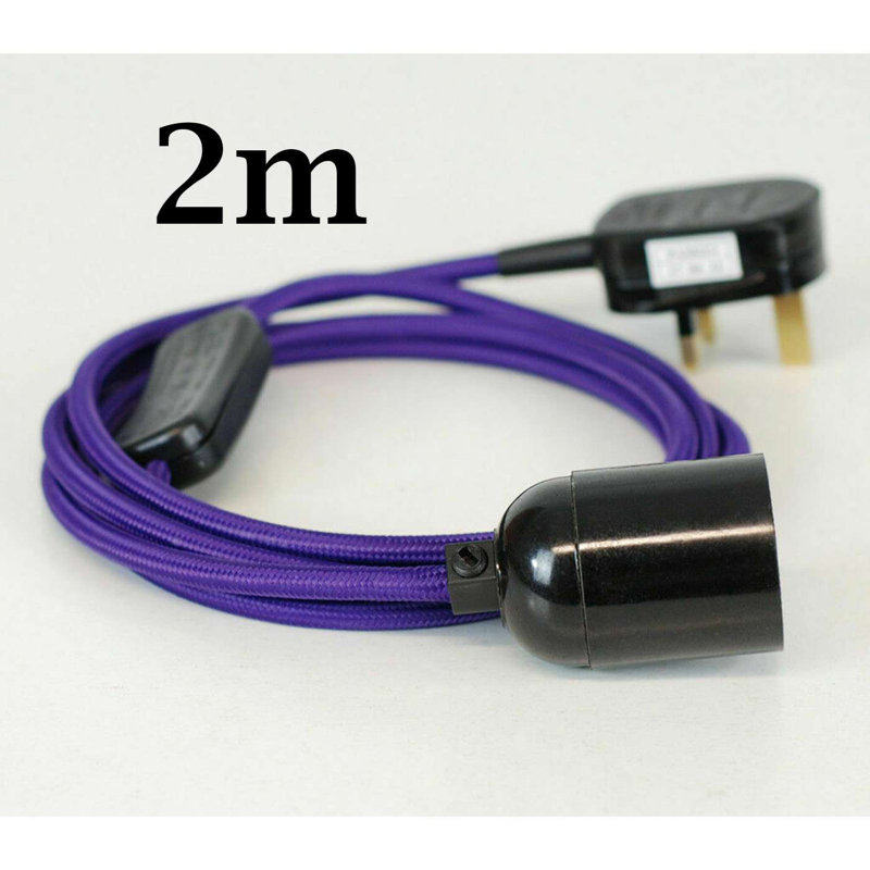 Ceiling Pendant Fitting, E27 Lamp Holder 2M Plug In Pendant Light Cord, Fabric Cable 3 Pin Plug In With On/Off Switch Lighting Kit