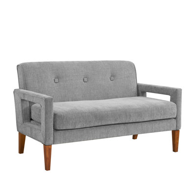Causeuse en tissu d'ameublement en chenille gris avec pieds en bois massif