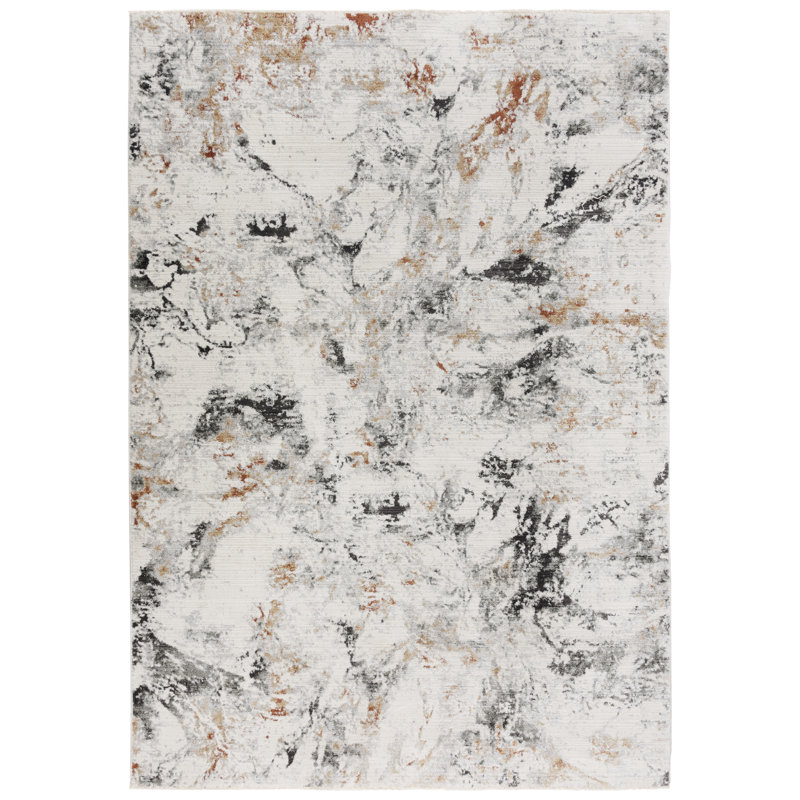 Tapis gris en polyester tissé à la machine A Advik, Rectangle 3 pi 11 po x 5 pi 6 po