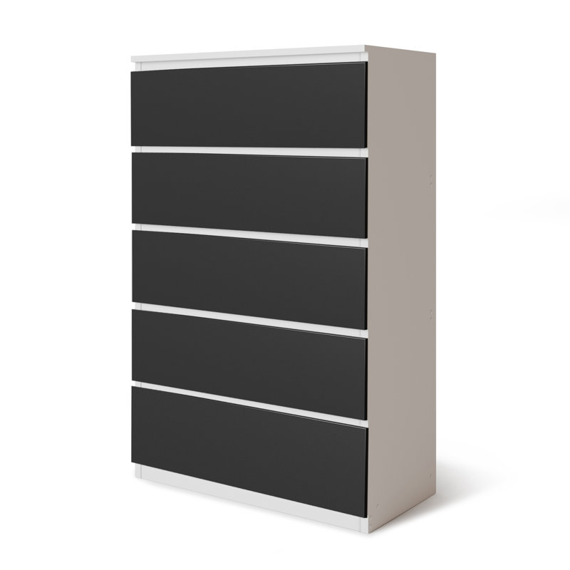 Baptistine 70cm W 5 - Drawer Chest of Drawers, White/Black