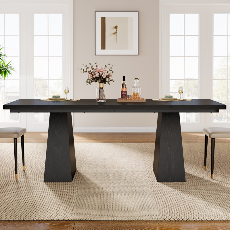 63" Black Modern Farmhouse Dining Table, Rectangular Kitchen Dinner Table for Dining Room, Large Kitchen Table for 4-6 People