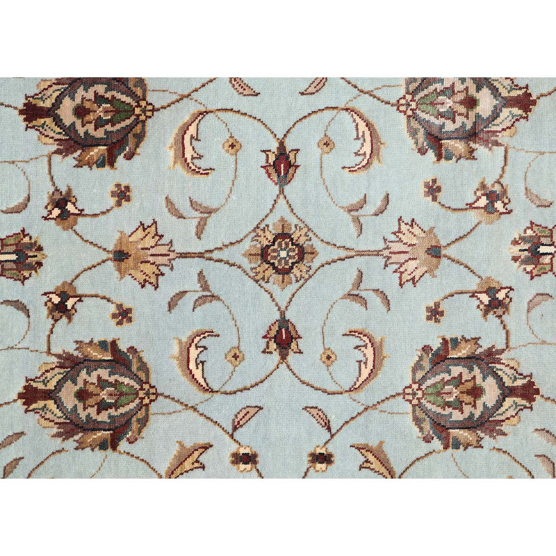 Tapis bleu clair et ivoire noué à la main de haute qualité