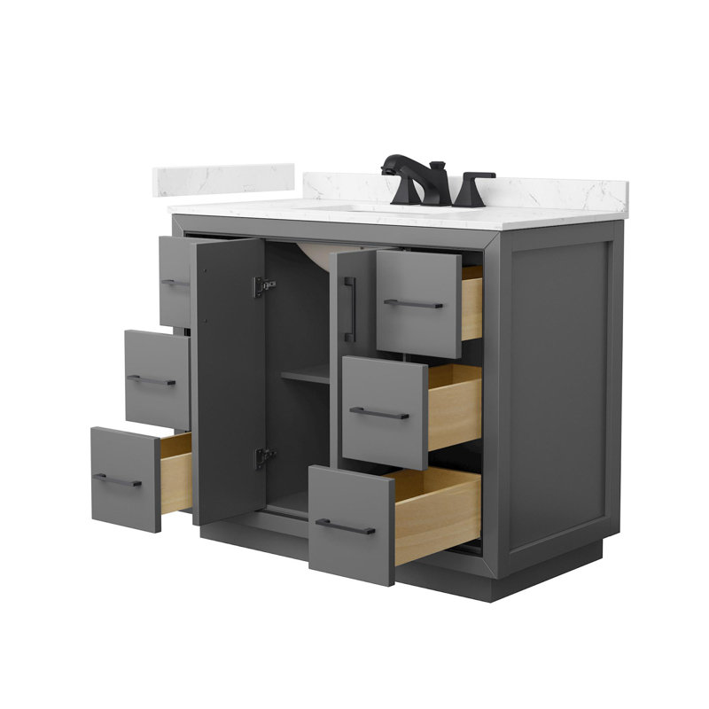 Icon 42" Freestanding Single Bathroom Vanity with Cultured Marble Top, Gray, Matte Black