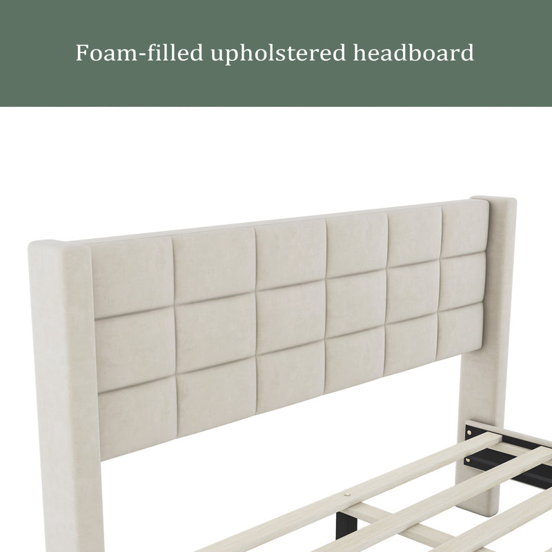 Faheem Upholstered Platform Bed, Beige