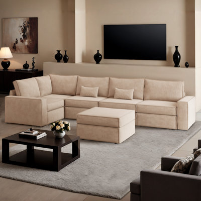 Modular L-shaped Sectional Corduroy Sofa With Movable Ottoman