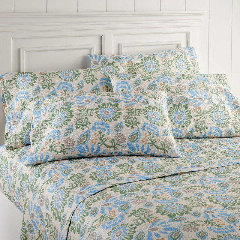 Seersucker Sheet Set, Full + 4 Pillowcases, Hampton Floral