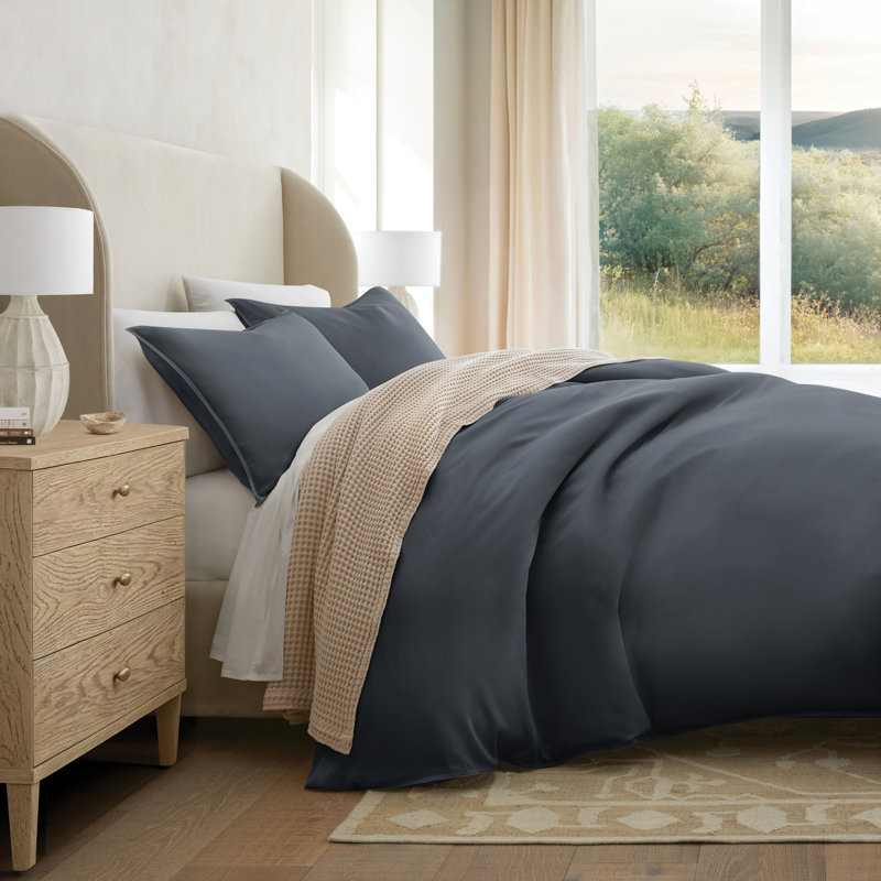Ensemble de housse de couette et taies décoratives 100% rayonne de bambou, Double/Grand, Bleu ardoise